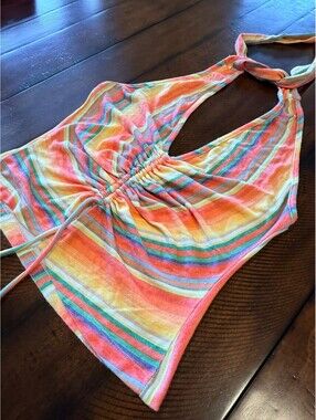 Chaser Striped Halter Top Ruched Drawstring Multicolor Sleeveless Size S